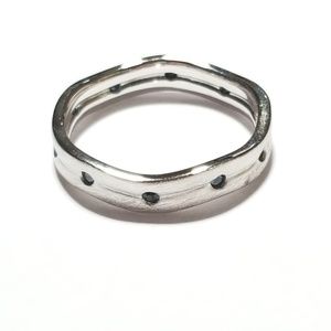 Sterling Silver Wavy Brushed Black CZ Ring
